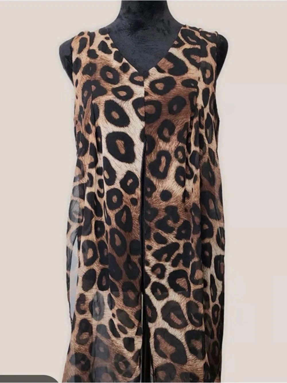 0169 Adele and May Leopard Print Sleeveless Duster Vest - Brown & Black